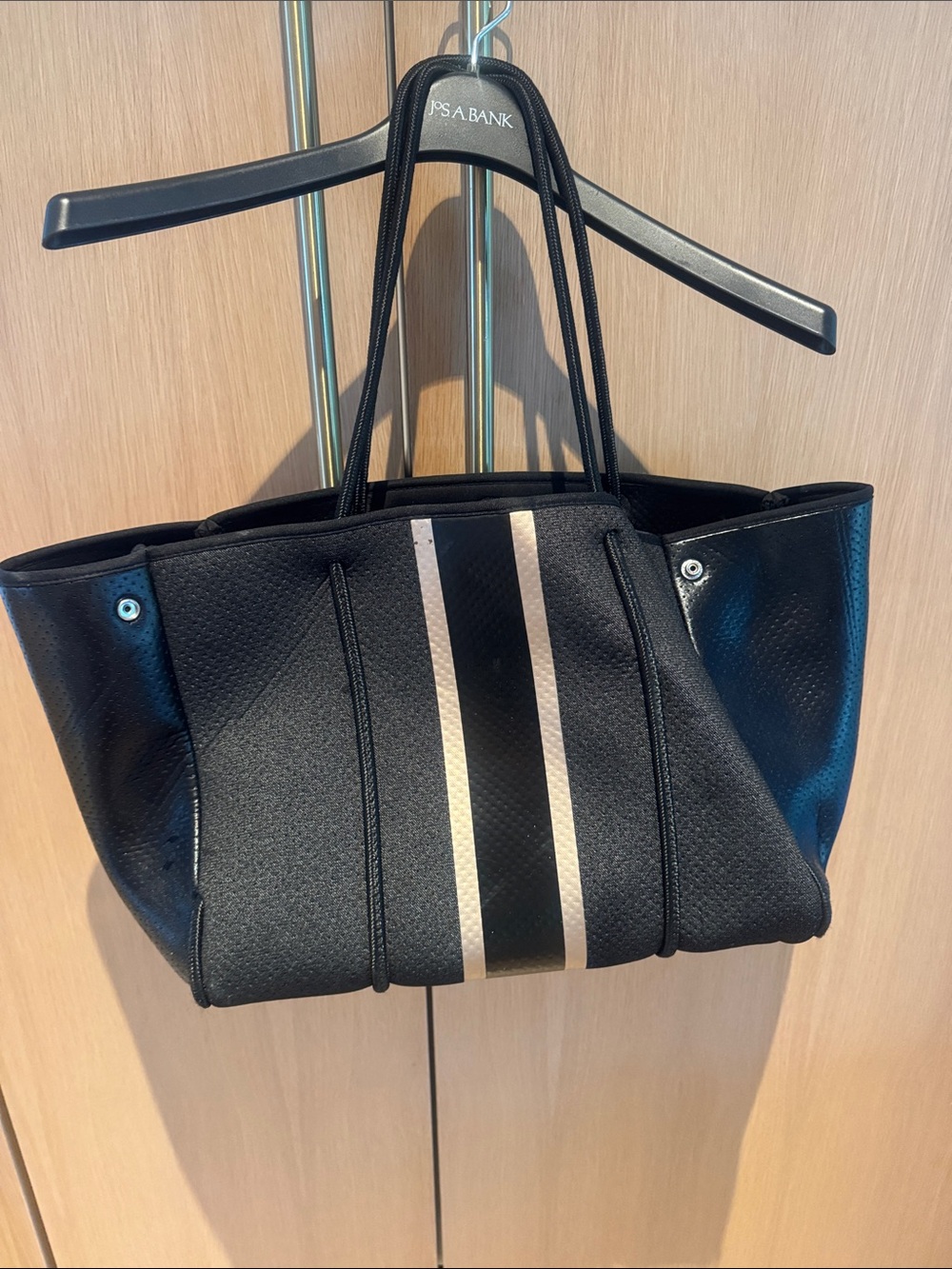 Neoprene Black Tote with Metallic Stripe - Women Bags